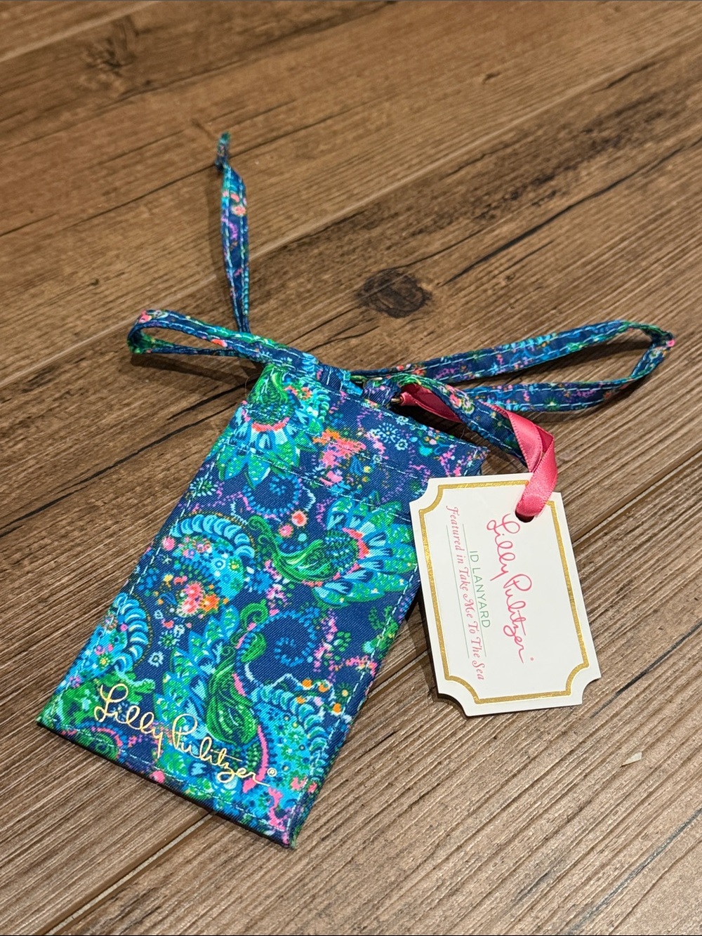 Lilly Pulitzer Blue Green Floral Lanyard ID Holder